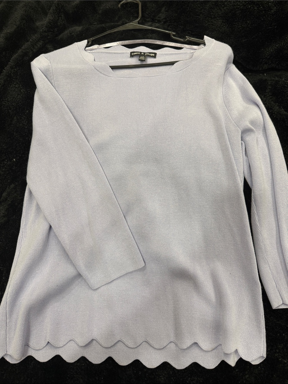 Cable & Gauge Lavender Scalloped Neck Knit Top